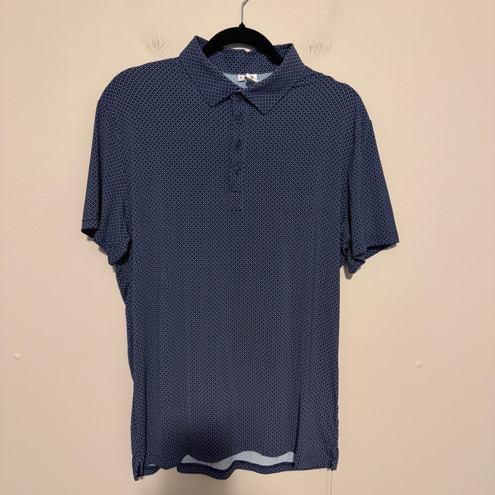 State & Liberty L Tech Polo Blue Geometric Performance Stretch Golf Office